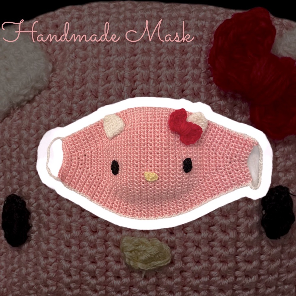 Handmade crocheted Hello Kitty Face Mask-fits all